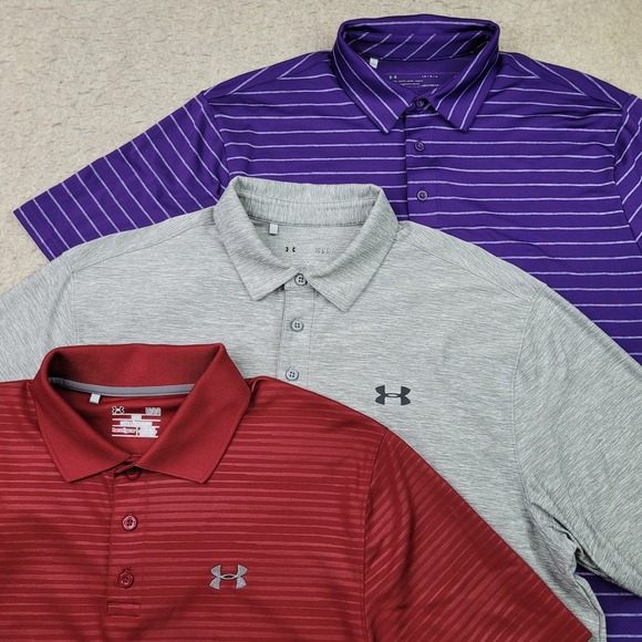 Lot of 3 Under Armour Golf Polo Shirts Mens Large Multicolor Short Sleeve - Picture 1 of 16